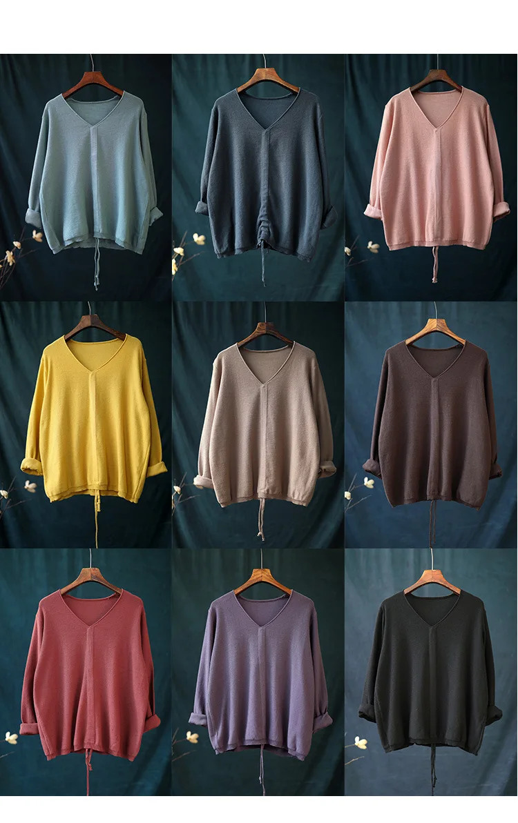 Осенняя футболка женские вязаные свободные пуловеры новинка 2019 ретро топы