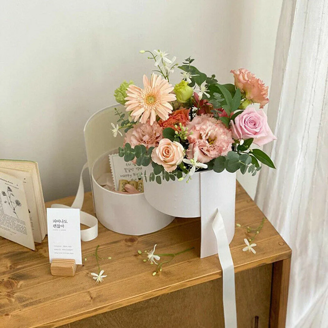 

1pcs Round Shape Bouquet Fresh Flower Box Gift Case Living Vase Florist Romantic organizer 2Tier With Lid Wedding Party Favors