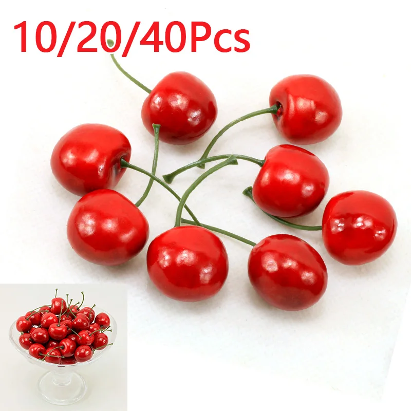 

10pcs Artificial Plastic Cherry Fruit Fake Display For Kitchen Home Foods Decor Fake Ornament Supplies