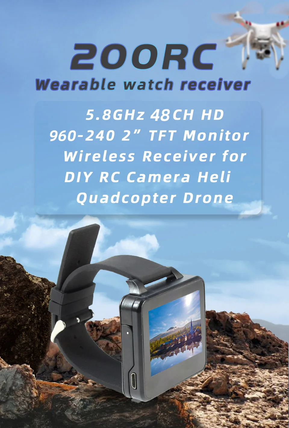 Модернизированный монитор DVR 5,8G 48CH FPV Watch HD 960*240 DVR, беспроводной приемник в режиме реального времени с " TFT ЖК-дисплеем для радиоуправляемого дрона