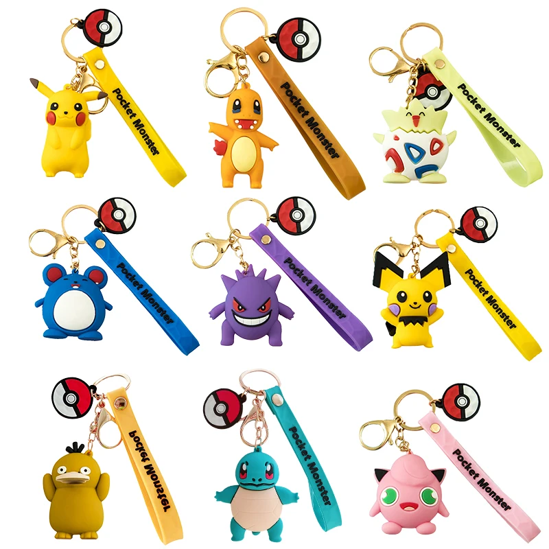 

10 Pokemon Figure Keychain Pendant Pikachu Charmander Cleffa Bulbasaur Squirtle Psyduck Snorlax Gengar Marill Togepi Toy Gift