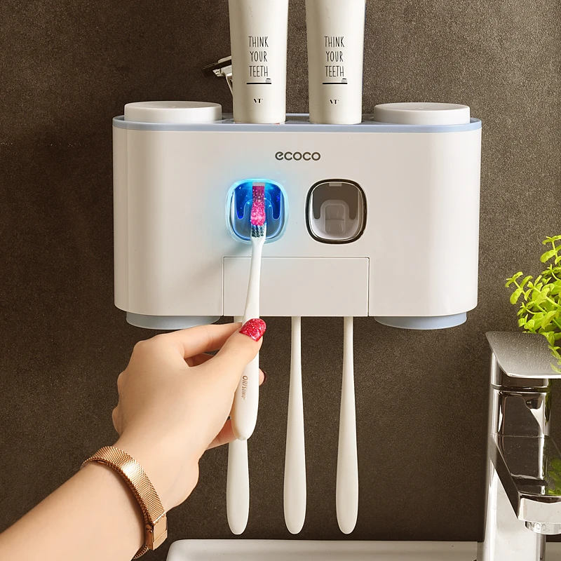 

Bathroom Punch-Free Wall-Mounted Brush Holder Set Toothpaste Squeezing Device Bathroom Mouthwash Cup Toothpaste Toothbrush Rack