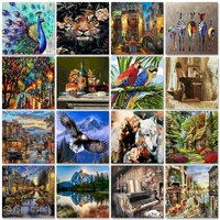 gatyztory painting by number diy craft kit for adults with frame landscape on canvas drawing coloring by number home decoration