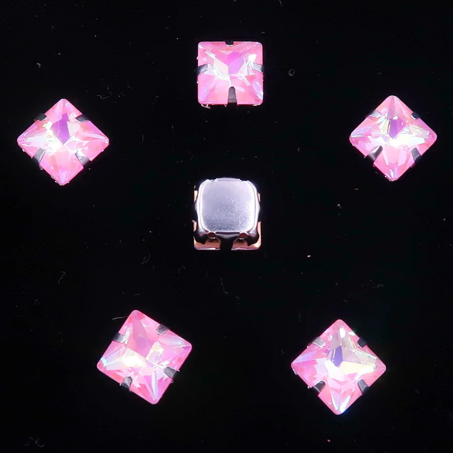 A46 Pink AB Милый Серебряный металлический коготь 50 шт/п желе конфеты и AB цвета стекло кристалл 8 мм квадратной формы пришить стразы свадебное платье diy отделка - Цвет: A46 Pink AB