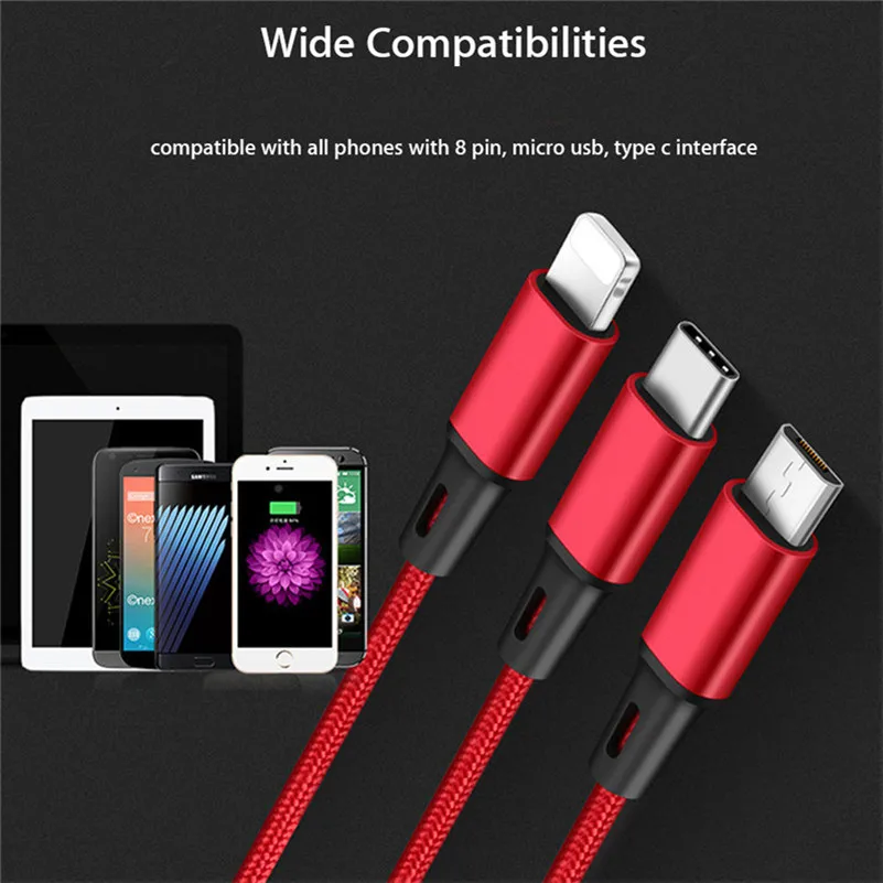 3 в 1 Micro USB Type C мульти зарядный кабель для huawei honor 9x 8x 8c 7c note 10 9 9i play 7a 7x magic 2 meizu 15 16th pro