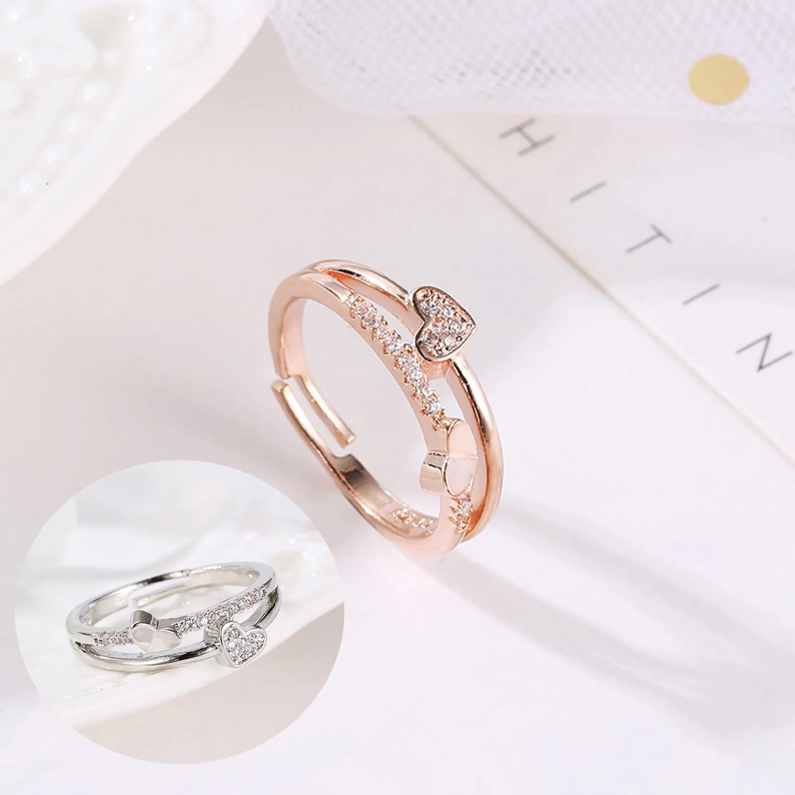 

2pcs Adjustable Double Layer Love Ring With Opening Jewelry Dropshipping Gift Finger Ring Girl Jewelry Gift Кольца Fashion R5