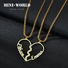 Индивидуальное ожерелье Mini-World для влюбленных пар, ожерелье из нержавеющей стали с двойным именем под заказ, ожерелье в виде разбитого сердца