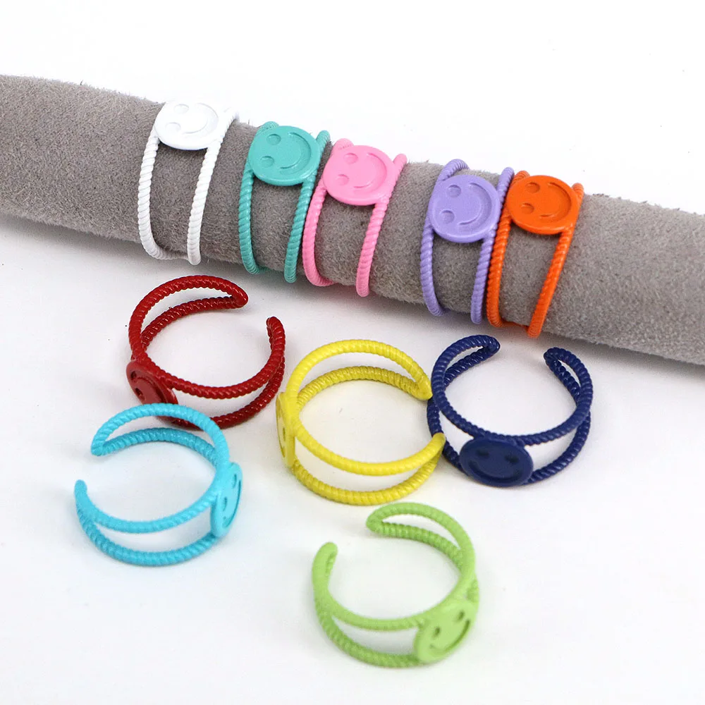 10 шт. ткань со счастливым смайликом Открытое кольцо для Для женщин с милыми