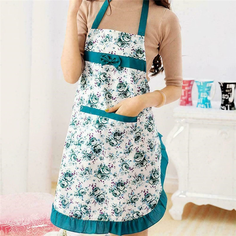 Фартук женский с бантом и цветочным узором для взрослых дома кулинарии выпечки
