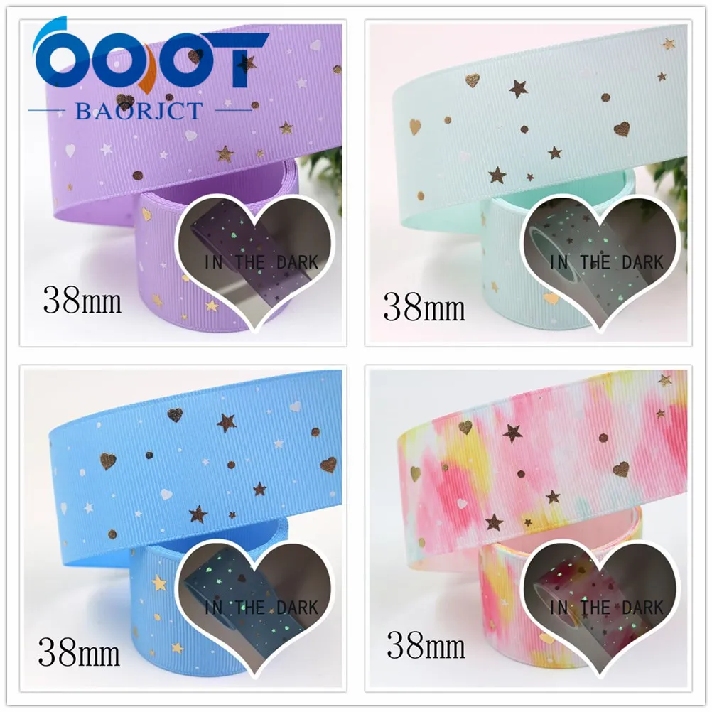 OOOT BAORJCT I-19916-2172, 38 мм, 5 ярдов Новые Флуоресцентные красочные печатные корсажные ленты, DIY головной убор ручной работы подарочная упаковка