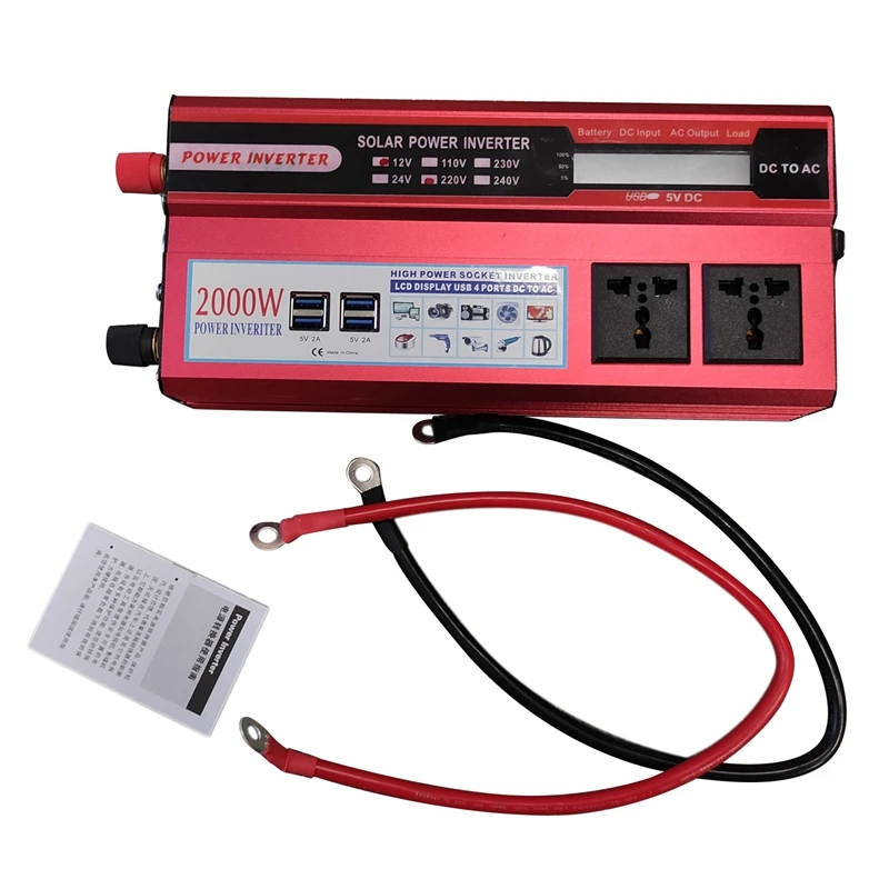 

Инвертор немодулированного синусоидального сигнала 2000 Вт с ЖК-дисплеем и 4 портами usb с защитой от перегрева и защитой от высокого напряжени...