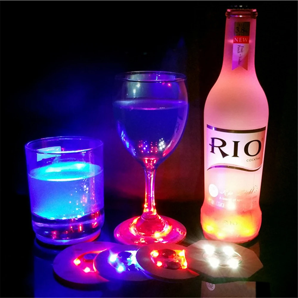 

10pcs/Lot 4leds Mini LED Bottle Light Glow Coaster Stickers for KTV Bar Christmas Party Vase Decor LED Glorifier Drink Cup Mat
