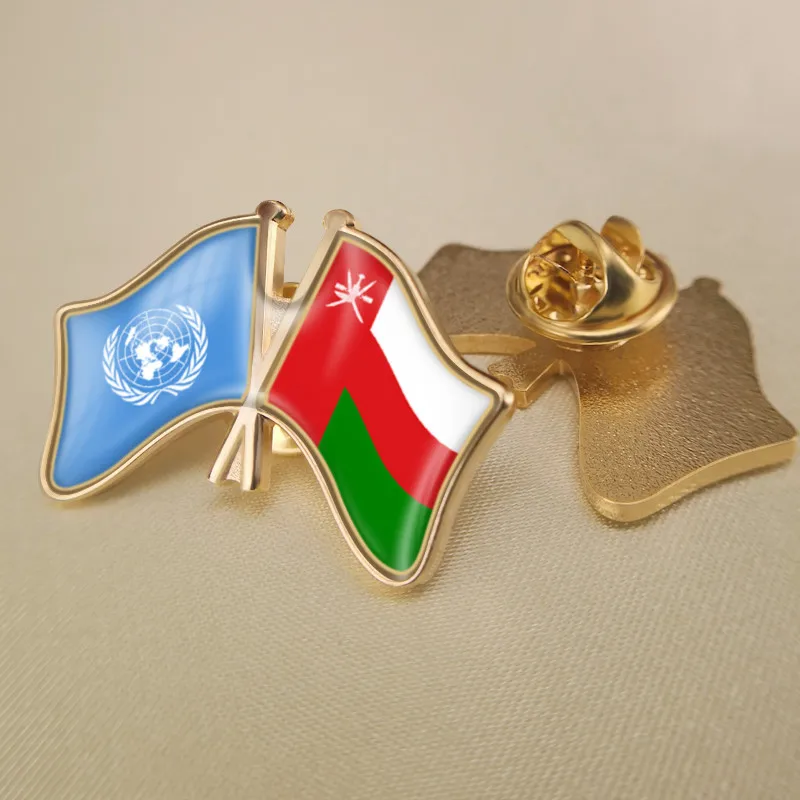 

United Nations and Oman Crossed Double Friendship Flags Brooch Badges Lapel Pins