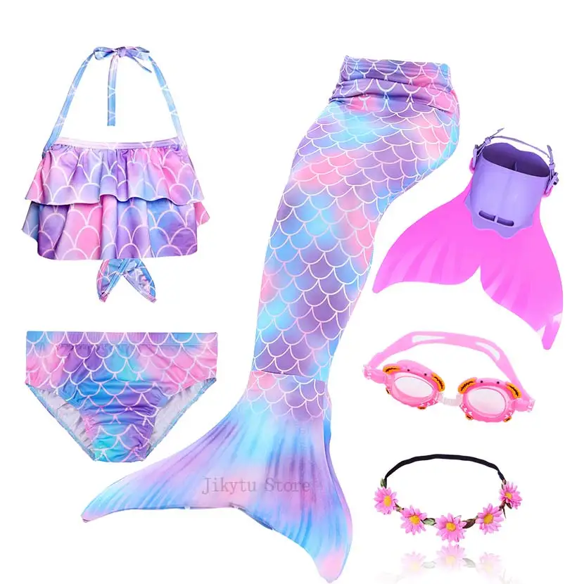 Kids Swimming Mermaid Tail Bikini Set can add with Monofin Flipper Ariel Costumes Cosplay Swimsuit Bathing Suit for Girls