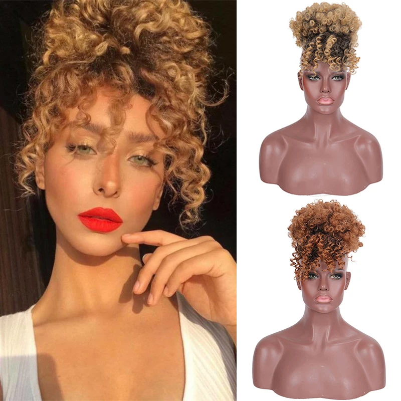 

XUANGUANG Synthetic Afro Kinky short Curly hair bangs high temperature resistant With Clip in Hair Ponytail Extensions