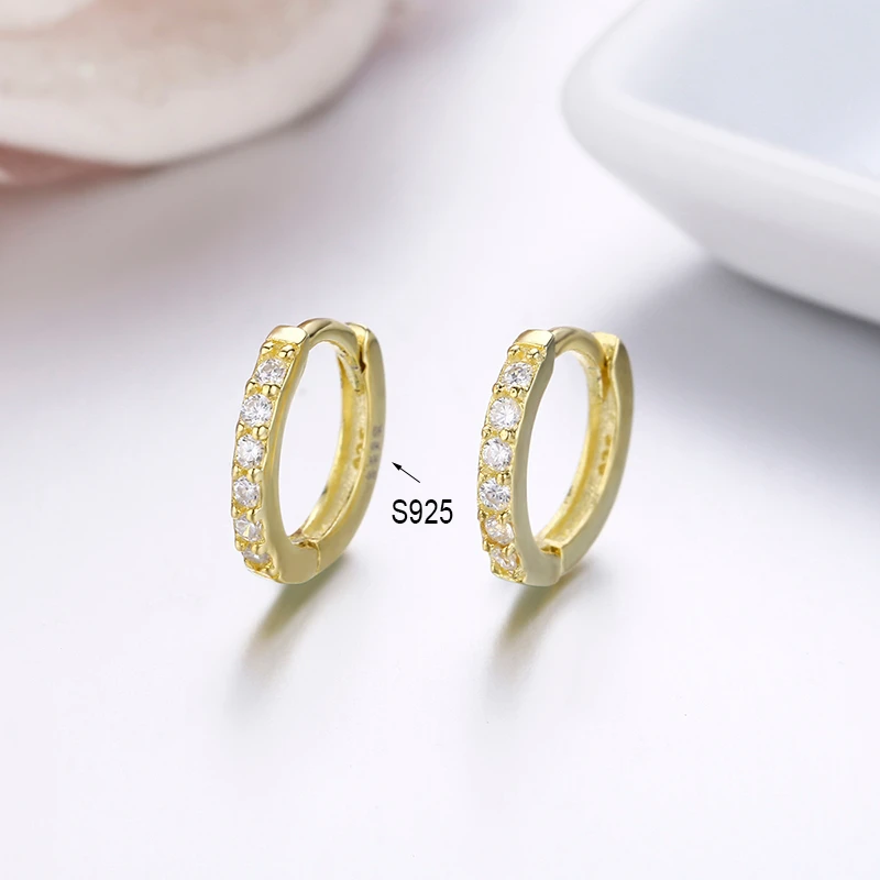 Милые серьги кольца из стерлингового серебра 925 пробы золотистого цвета с