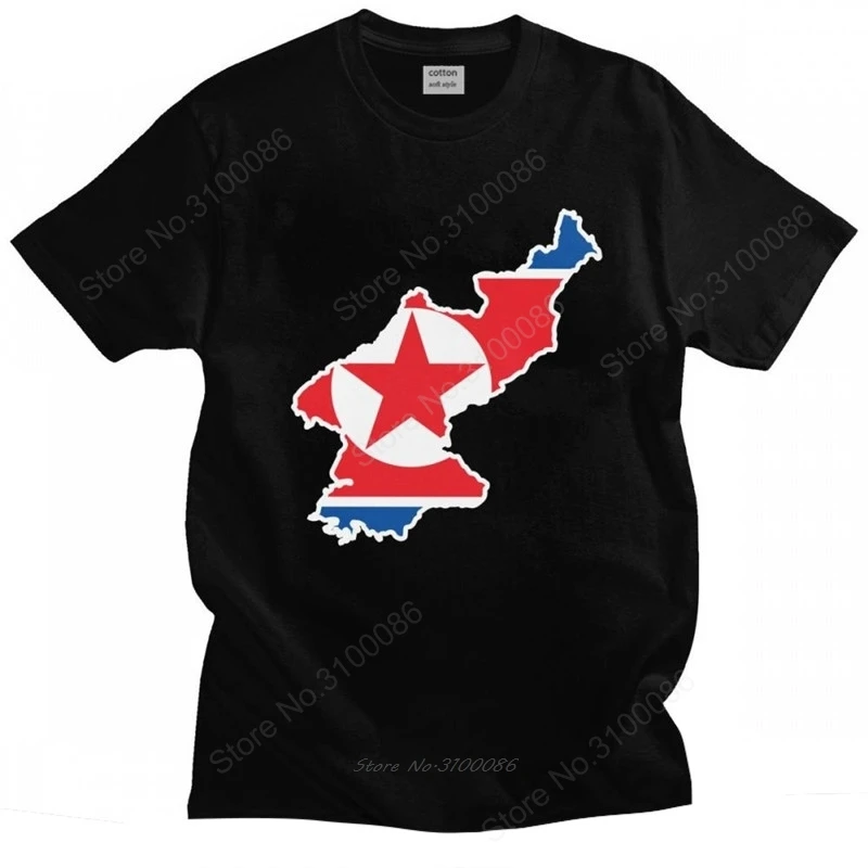 

Handsome Male North Korea Map Flag T Shirt Short Sleeves Round-neck Cotton T-shirt Designer Tees Plus Size Clothing