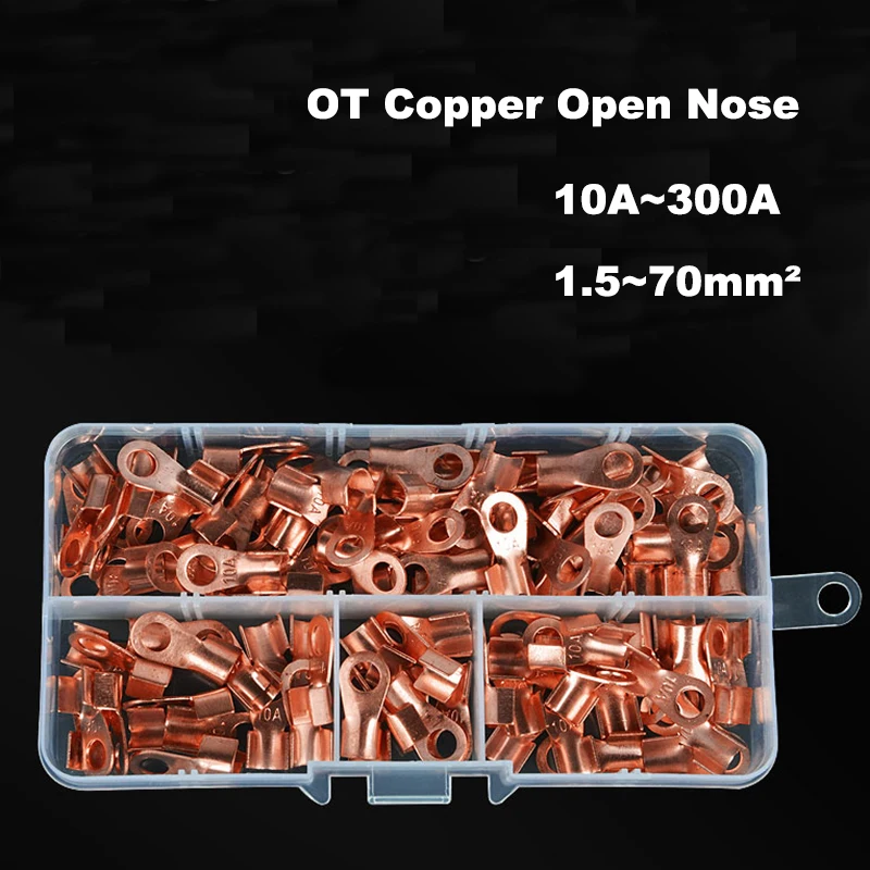

Copper Open Nose OT Type 10/20/30/40/50/60/80/100/150/200/250/300A 1.5~70mm2 Crimping Lug Terminal Wire Cable Connector