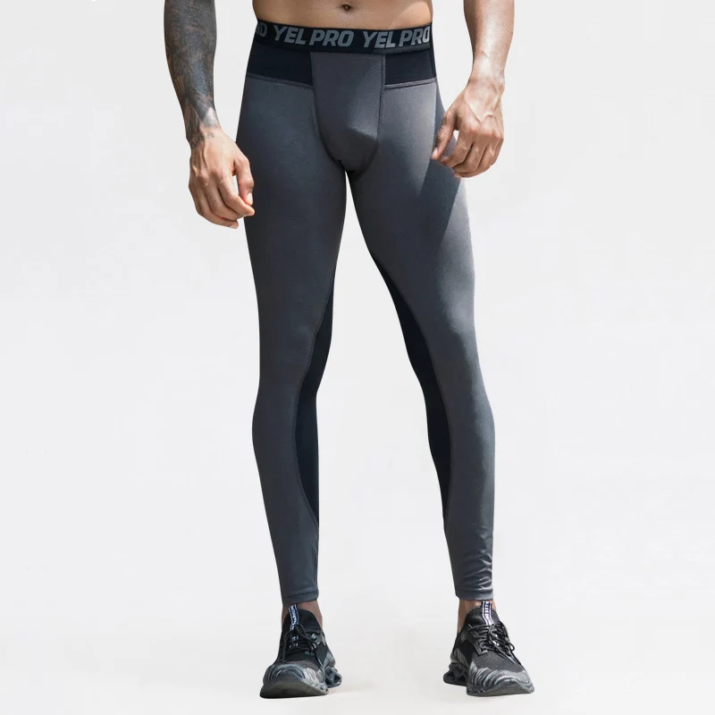

Spliced mesh breathable tight training trousers men's fitness running leggings outdoor quick-drying high-elastic sports trousers