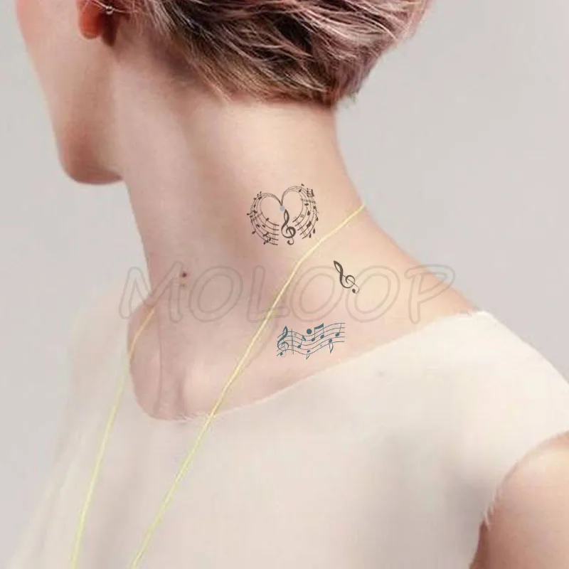 Водная передача сексуальная черная музыкальная татуировка для персонала нота