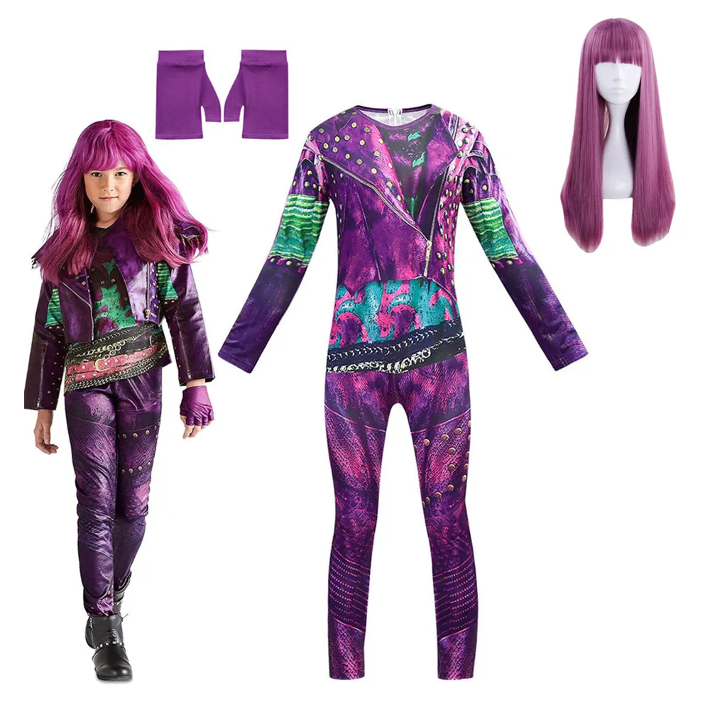 girls Anilnc Descendants 3 Evie cosplay costumes with Wig + gloves children Carnival party Jumpsuits halloween costume for kids |