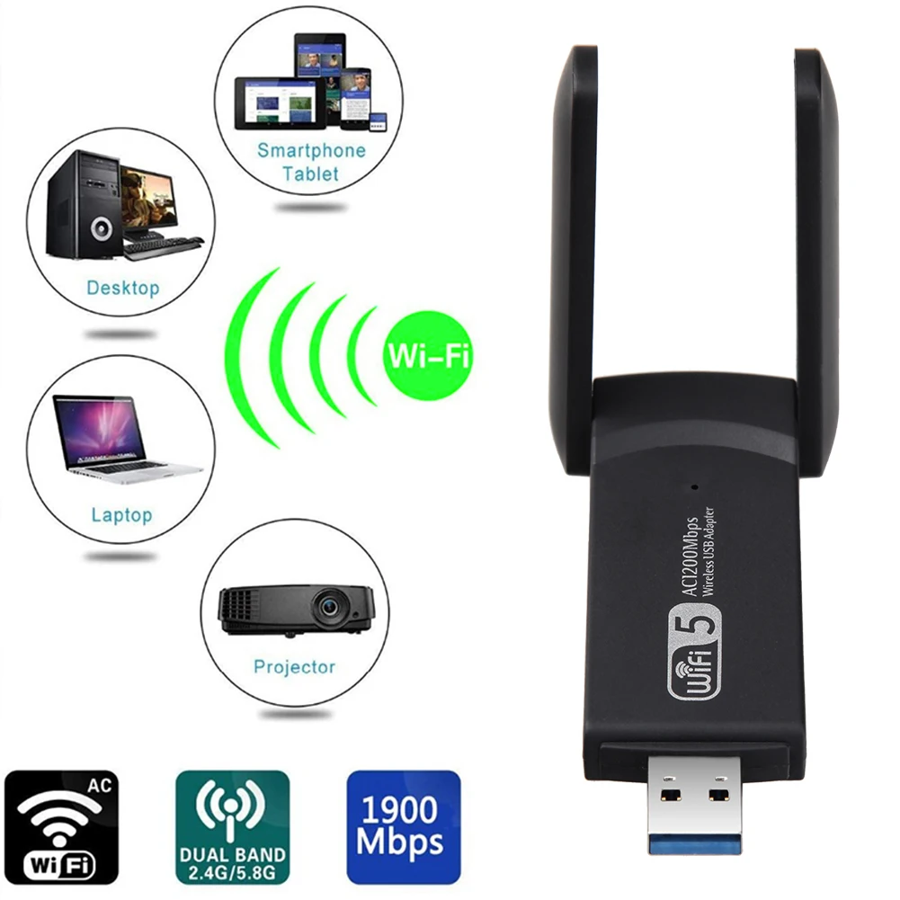 Беспроводной Wi Fi адаптер с антенной 1900 м 2 4 ГГц стандартный двухдиапазонный USB 3 0