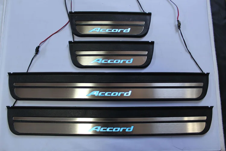 Хром синего цвета с изображением светодиодный порога пластина 4 шт. для Honda 8th 2008