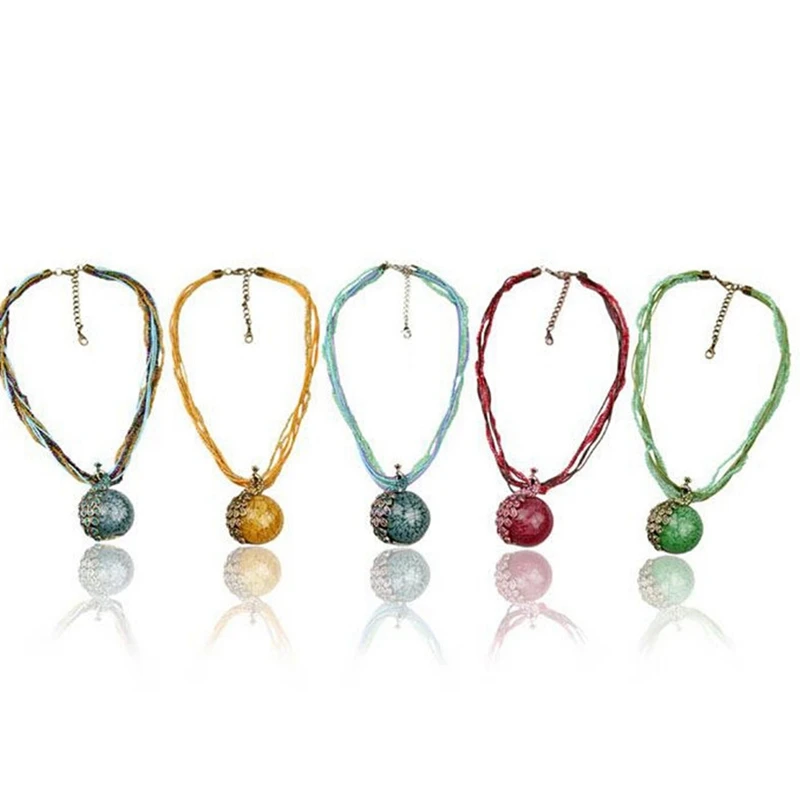 

Women Bohemia Necklace Crack Peacock Pendant Multilayer Colorful Natural Stone Beads Chain Vintage Necklace Punk