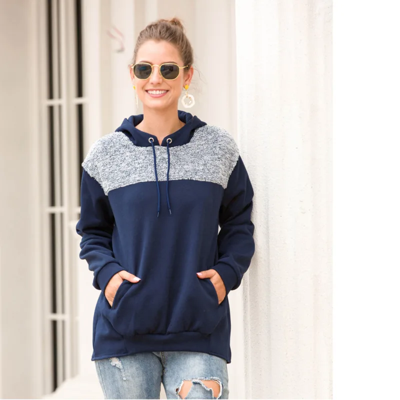 

2019 Autumn Long Sleeve Women Patchwork Drawstring Sweatshirt With Pocket Women Loose Casual Harajuku Hoodies Moletom Rz*