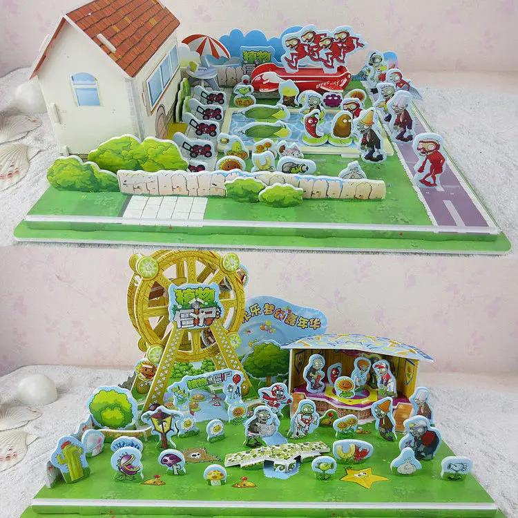 Plants Vs Zombies-rompecabezas creativo de dibujos animados, rompecabezas tridimensional de espuma de papel, modelo de montaje, juguetes educativos para ni&ntilde;os-3