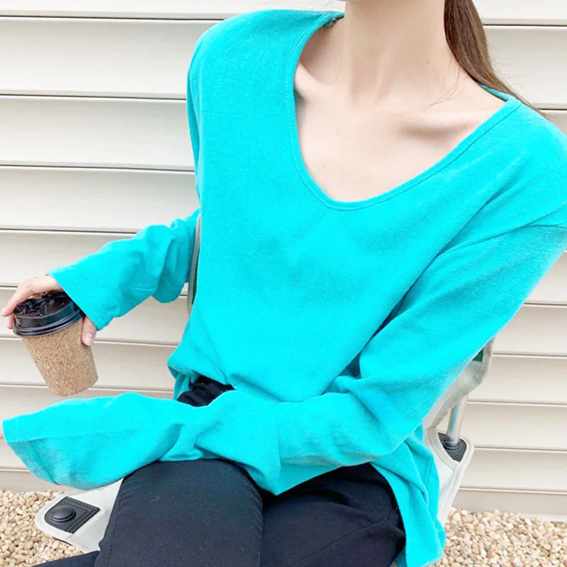 

Women Loose T-Shirts Autumn Solid Tops Harajuku Famale Normcore Streetwear Korean Ladies Casual Long Sleeve Oversize Tees