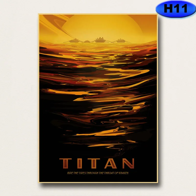 

Vintage Space Planets Prints and Poster Retro Kraft Paper Science Fiction Posters Wall Sticker Living Room Bar Cafe Decor
