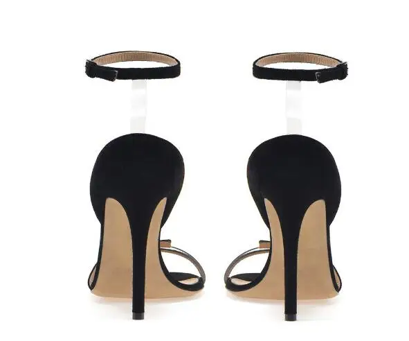 

New Fashion Woman PVC Suede Patchwork Sandals Lady's One Line Buckle Party High Heel Sandals Shoes