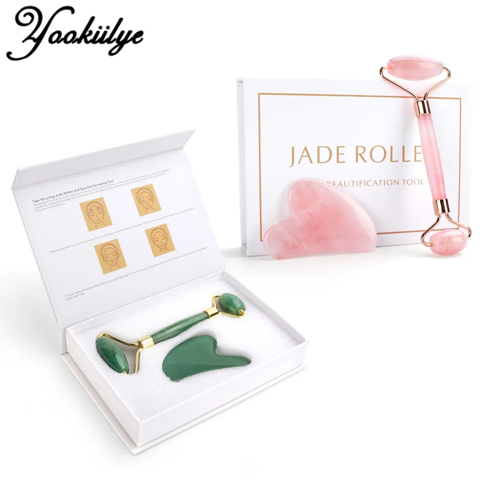 

Quartz Jade Roller Heart Guasha Scraping Board Slimming Face Lift Massager Facial Massage Facial Jade Stone Skin Beauty Care Set