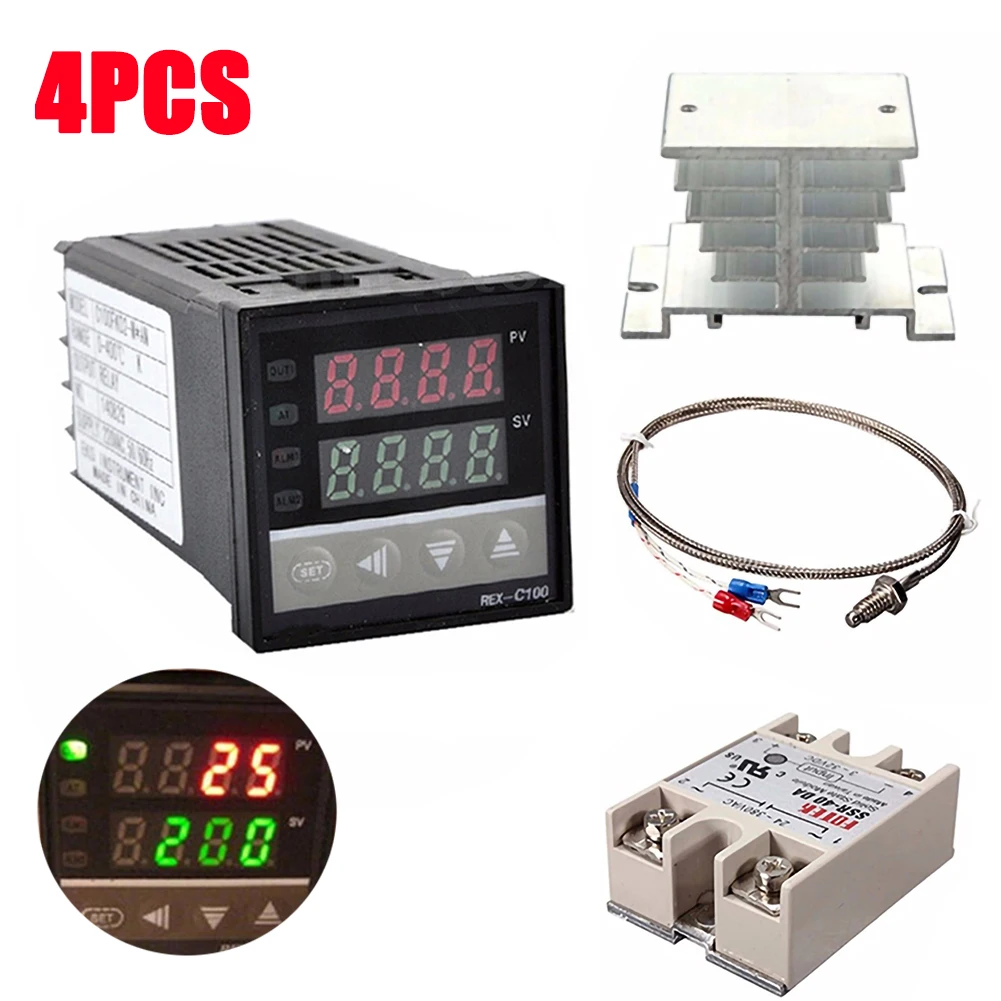 250V 3A цифровой REX C100 PID Температура контроллер Панель SSR 40A теплоотвод