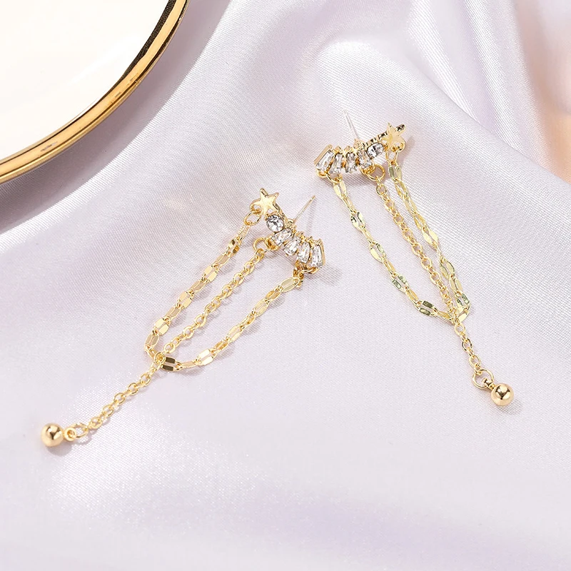 Женские серьги кисточки с кристаллами модные миниатюрные подвески со