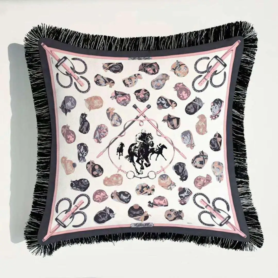 

Velvet Fabric French Luxury Tassels Duplex Printing Home Sofa Cushion Cover Pillowcase Without Core Living Room Bedroom Cushion