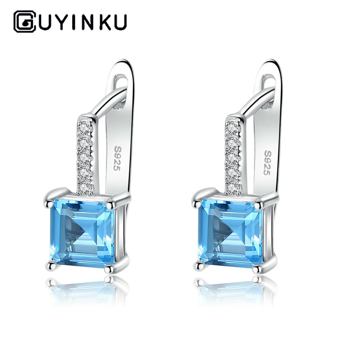 Топаз S925 серебро серьги гвоздики набор Небесно Голубой топаз сапфировый цвет