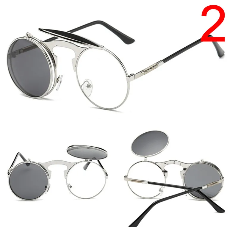 

Metal Punk Sun Glasses Male Retro Steampunk Round Flip Up Sunglass Women Mens Clip On Sunglasses