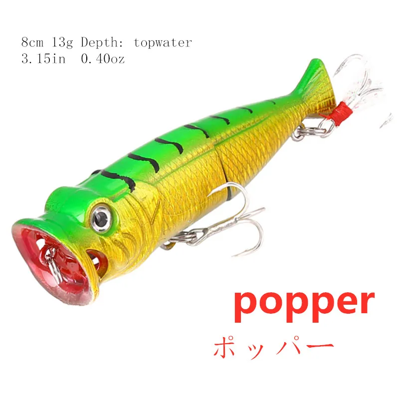 

Popper Fishing Lures 8cm/14g Topwater bait high carbon steel hookBionic hard fishing bait for perch bass trout fishing Pesca
