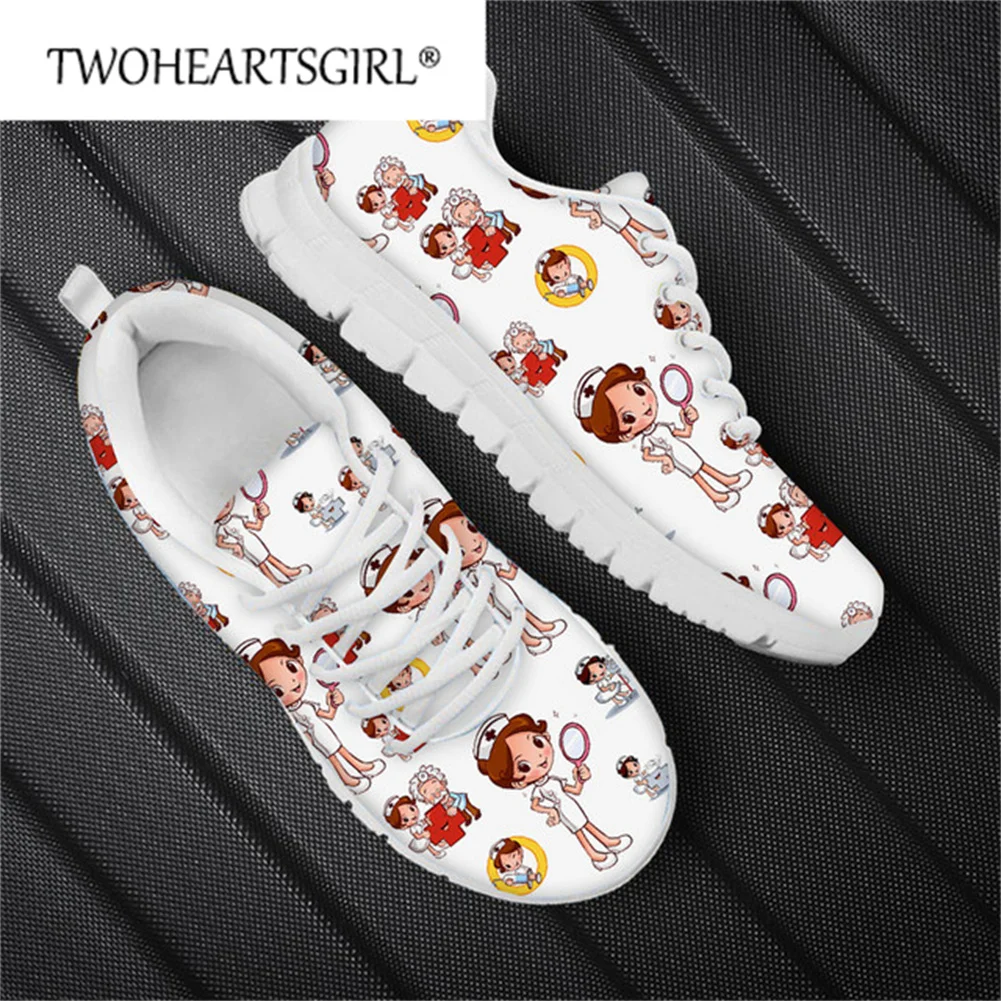 

Twoheartsgirl Cartoon Sneaker Cute Nurse Print Female Breathable Lightweight Flat Shoes Summer Air Mesh Sneaker Zapatos De Mujer