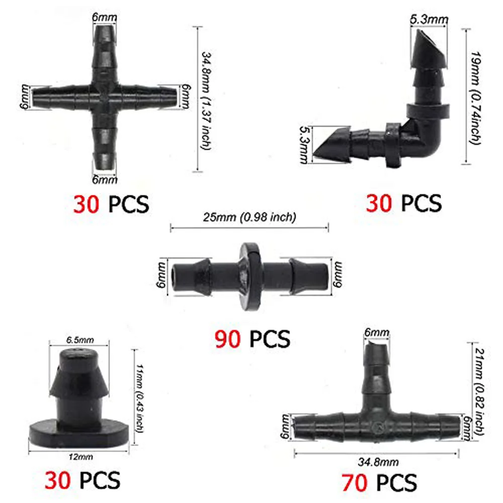 

250pcs Irrigation Fittings Kit Barbed Connectors For 1/4-Inch Tubing Flower Garden Irrigation PVC Capillary Repairing Bend Joint