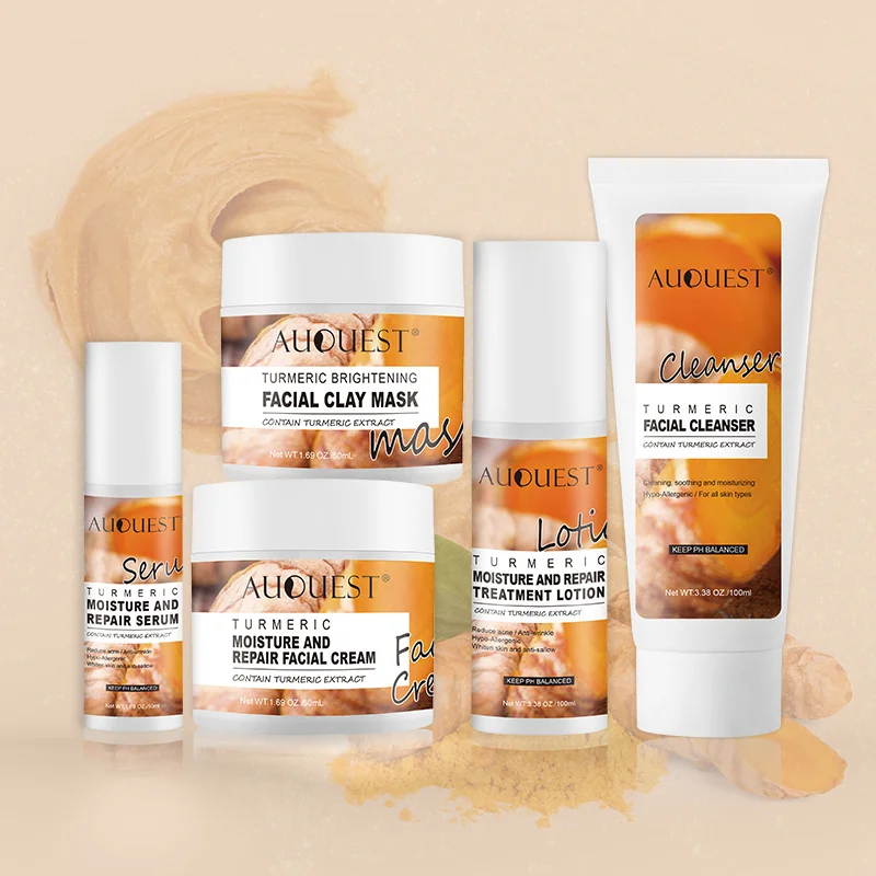 

AUQUEST Turmeric Facial Skin Care Sets Acne Remover Moisturizing Shrink Pores Scrub Face Cream Whitening Skin Care Cosmetic 5Pcs