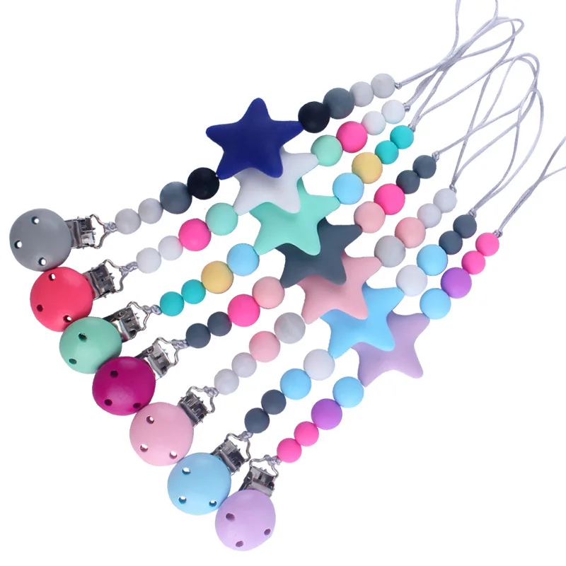 

1Pcs Star Pattern Silicone Holder Chain Cute Cartoon Baby Teething Chain Handmade Pacifer Clip Holder Chain Infant Shower Gift