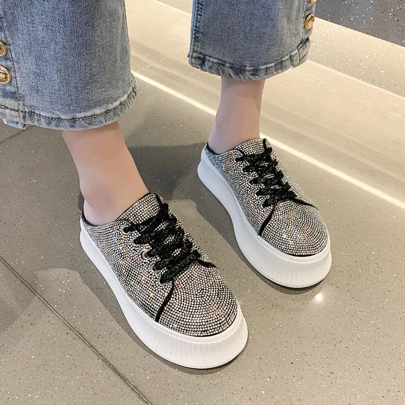 

Luxury Bling Crystal Women's Slippers For Spring Autumn Thick Platform Chunky Sole Shoes Fashion Leisure Indoor Outdoor Slippers