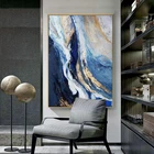 Настенная картина на холсте, абстрактная Современная синяя атмосферная живопись маслом в скандинавском стиле, для гостиной, украшение для дома