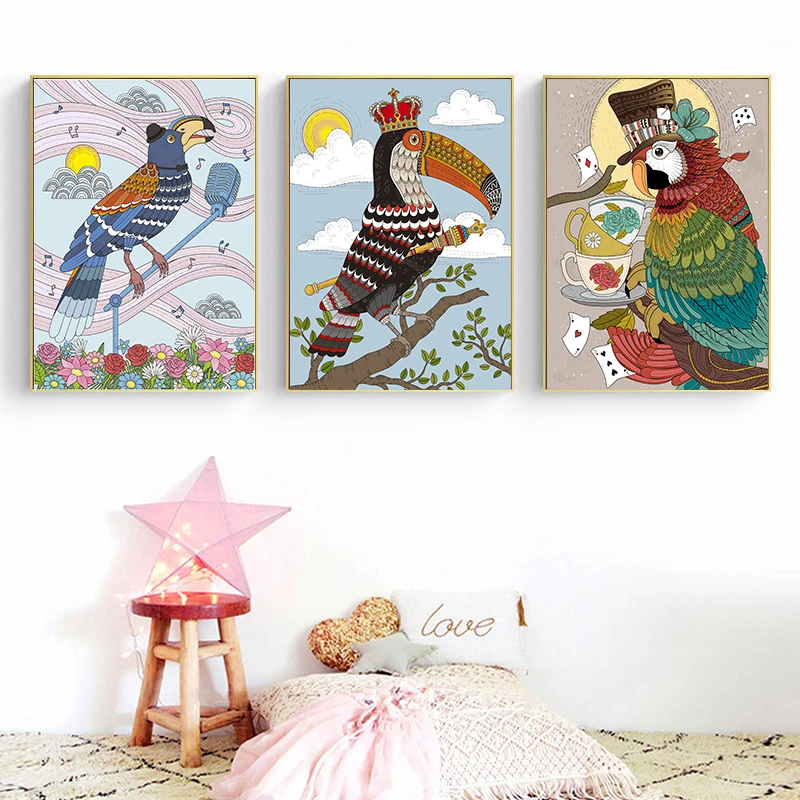 

Бумажный постер с белым покрытием в виде птиц рая, натуральные растения, животные, ручная роспись маслом, винтажный декор для стен