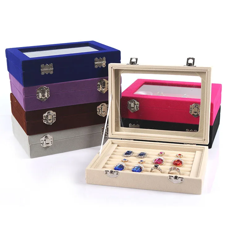 

Ring Necklace Jewelry Display Plaid Storage with Cover Jewelry Box
