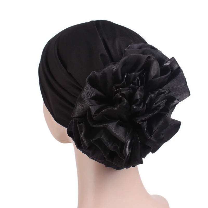 

Big Flower Hair Caps Turban Hat Muslim Headscarf Pile Heap Cap Women Soft Comfortable Hijab Caps Islamic Chemotherapy Hat