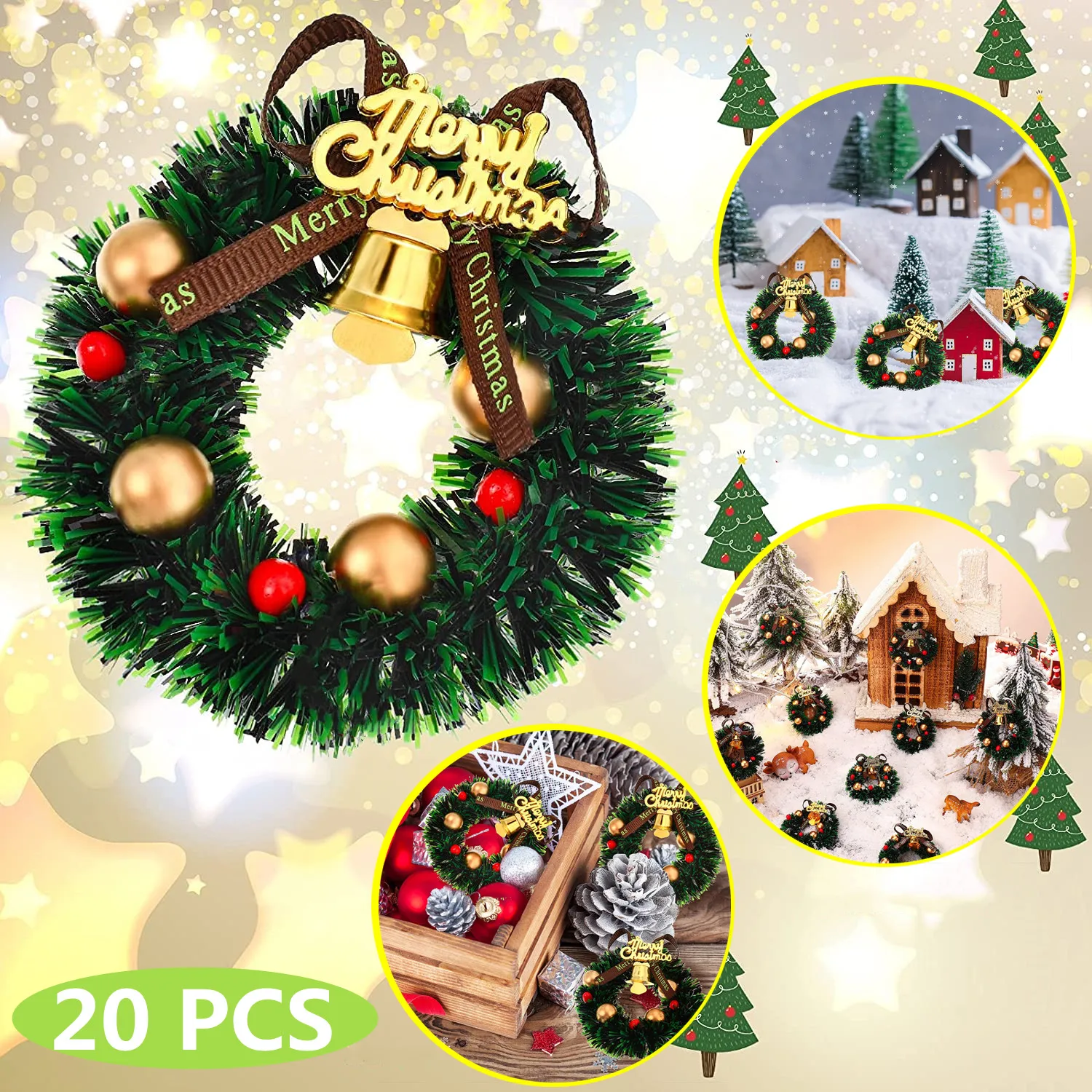 

20 PCS Miniature Christmas Wreath Miniature Dollhouse Accessories Hanging Xmas Wreath Christmas Decoration for Xmas Tree Decor